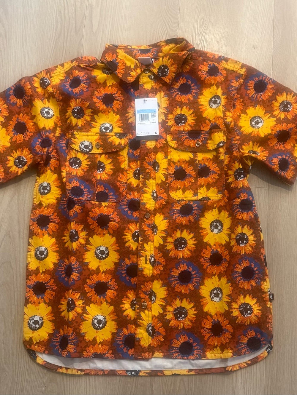 Nike Sunflower-Print Short Sleeve Button-Down Shirt in Yellow and Orange